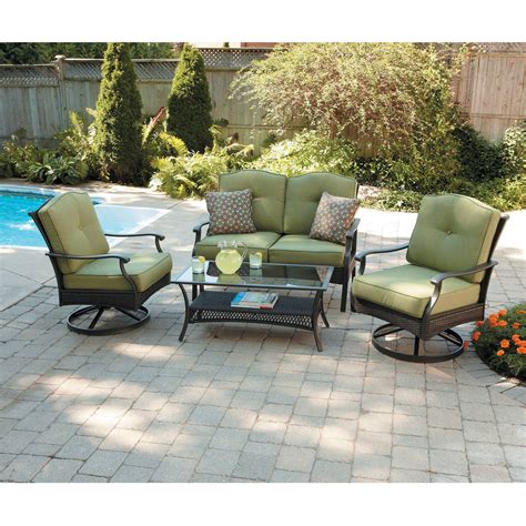 This Better Homes & Gardens Roxbury 3 Piece Cushion Rocking Set provides the ultimate comfort and relaxing Outdoor space. This set includes 2-pieces of cushion rocking chairs & 1 round tile top side table. The rust-resistant steel frame means that it is durable. The hand-painted finish provides a high-value look..