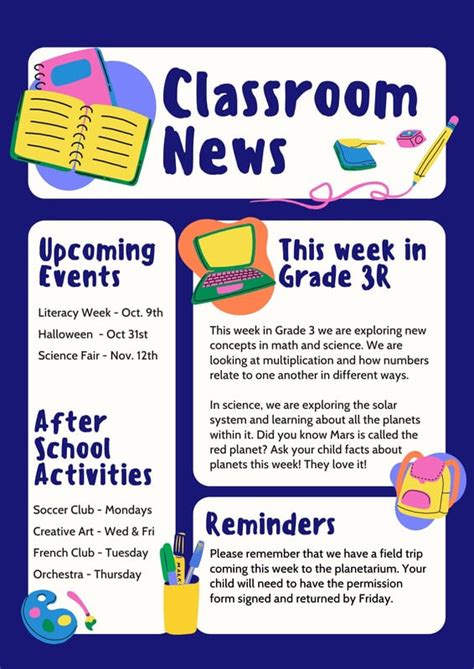 Custom Classroom Newsletter Printable Sample Home