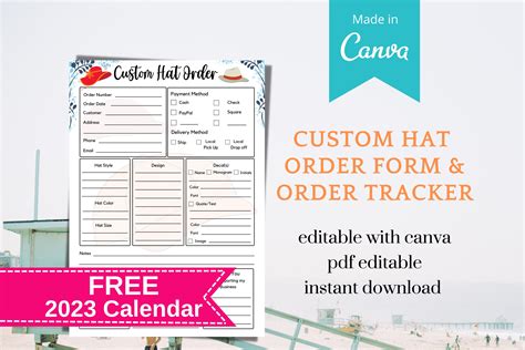 Custom Hat Order Form Printable Order Tracker Editable Text Etsy