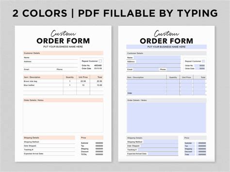 Custom Order Forms Editable DIYmini8