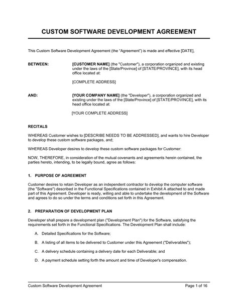 Custom Software Development Agreement Template by BusinessinaBox™