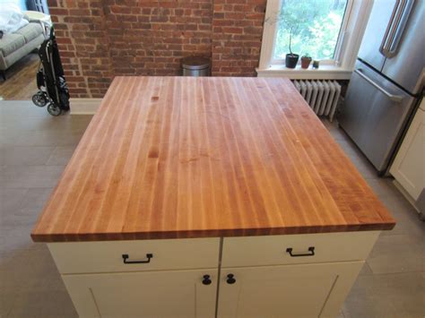 Custom butcher block. Red Oak wood butcher block countertops are available up to 15 feet long, 84 inches wide and 5 inches thick. If you don't see your desired size online, request a custom butcher block quote. Finishing Choices. If your butcher block will not be used for any food preparation, conversion varnish is the recommended choice. 