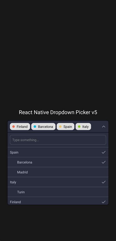 Custom dropdown picker react native.  It has a A single / multiple, catego...