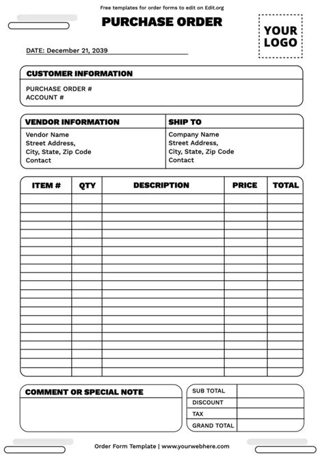 Custom order form Template Free Of order form Custom order form