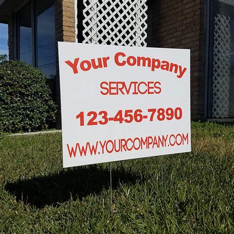Custom yard signs near me. 99+ in Stock. In stock at 1829 west fullerton ave., chicago, IL, 60614. Check Another Store. Adding a colorful yard sign to your home or business space provides an attention grabbing way to attract new customers. This customizable yard sign can be printed on both sides and is made of coroplast board to handle wind rain and other outdoor conditions. 