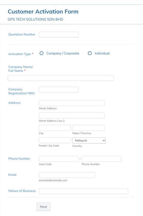 Customer Activation Form Template Jotform