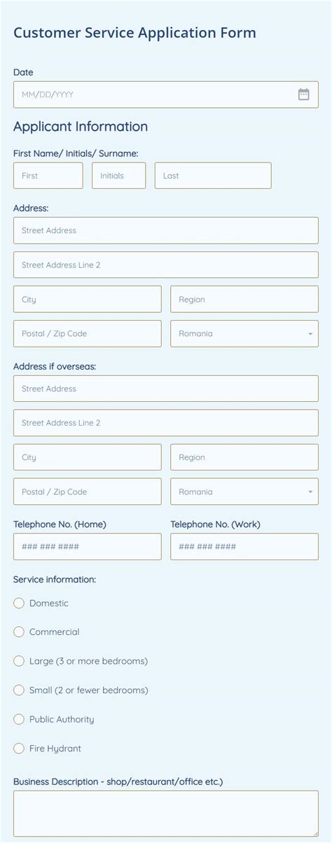 Customer Application Form Template 123FormBuilder