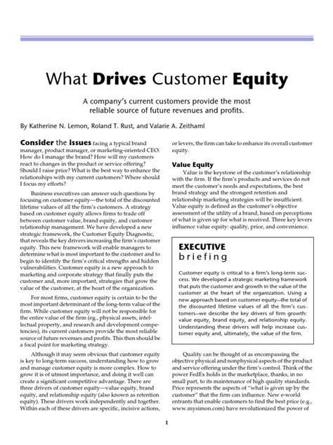 Customer Equity Drivers 2001
