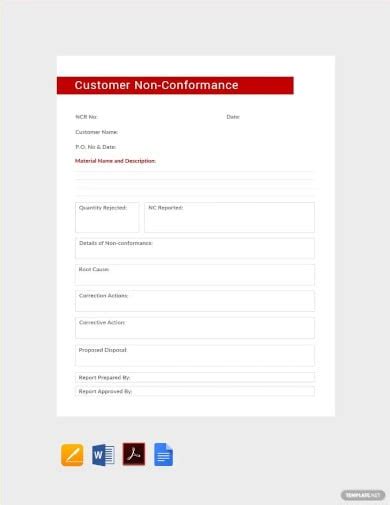 Customer Non Conformance Report format Samples Word Document Download