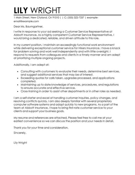 Customer Service Representative Cover Letter Example