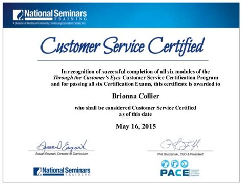 Customer service certification. Benefits of Customer Service Training. Completing a customer service certification or training program has numerous benefits that can help you improve your career prospects and provide better service to your customers. Here are some of the key benefits of customer service training: 1. Improved Customer Satisfaction 