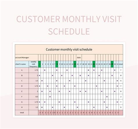 Customer visit schedule excel template excel templete_free download
