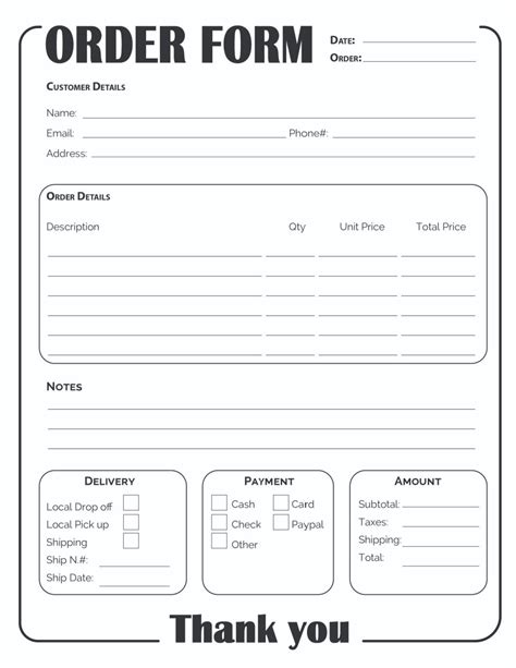 Customizable Order Form Template