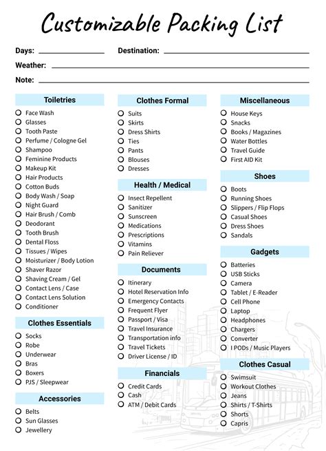 Customizable Packing List Printable