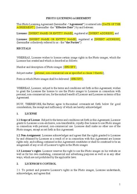 Customizable Photo Licensing Agreement Template & Sample Create