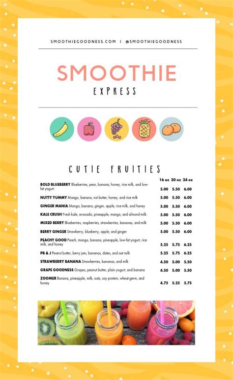 Customizable Smoothie Menu Design Template by MustHaveMenus
