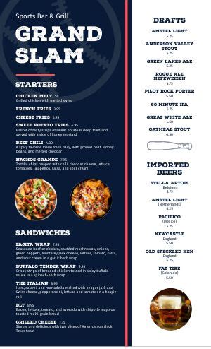 Customizable Sports Bar Menu Design Template by MustHaveMenus