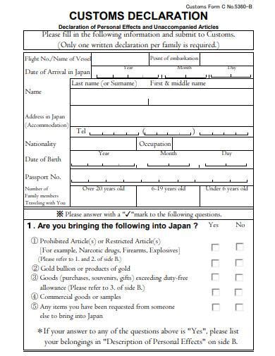 Customs Declaration Sample PDF