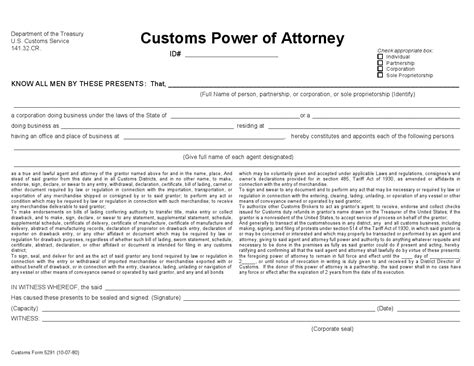 Customs Power of Attorney Form