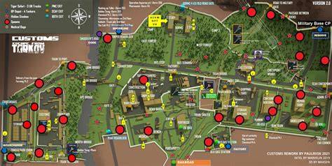 Customs map tarkov extracts.  Yellow/orange looking skull and crossed bone...