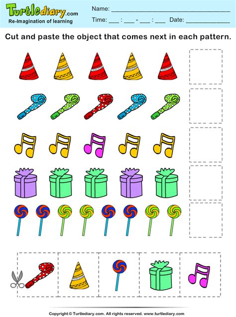 Cut and Paste the Object That Comes next in the Pattern Turtle Diary Worksheet