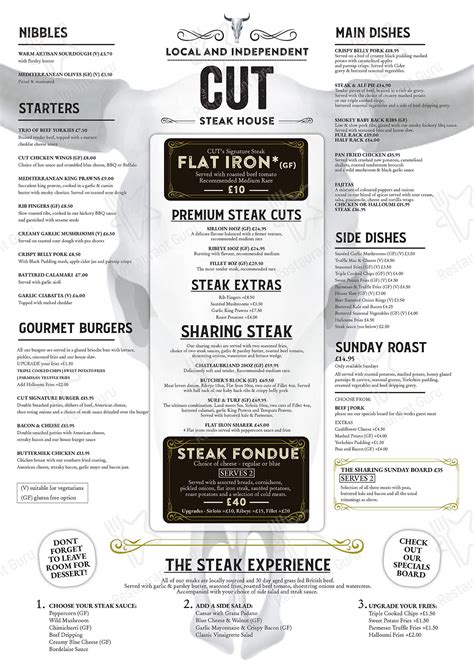 Cut from Wakefield Menu