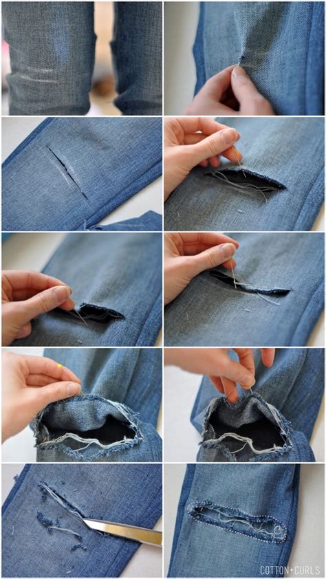 Cut out knees of jeans - Make holes in jeans - Rip and