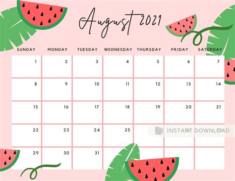 Cute August Calendar 2021 Best Calendar Example