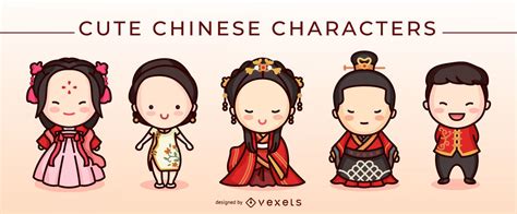 Cute Chinese Character Set Vector Download