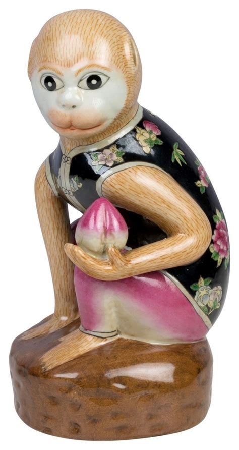 Cute Chinese Porcelain Monkey Figurine 10" - Asian - Houzz