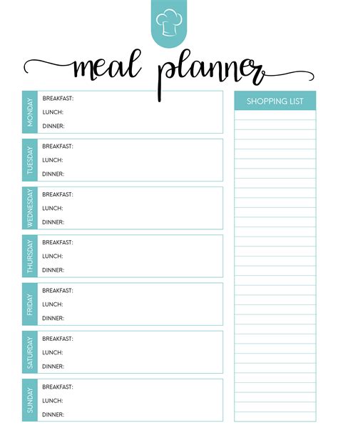 Cute Editable Meal Planner Template with Grocery List