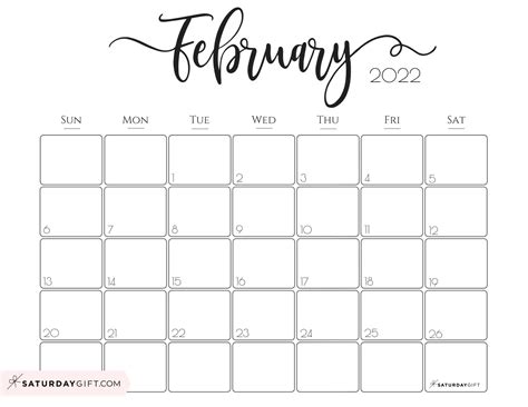 Cute Free Printable February 2022 Calendar Saturdaygift