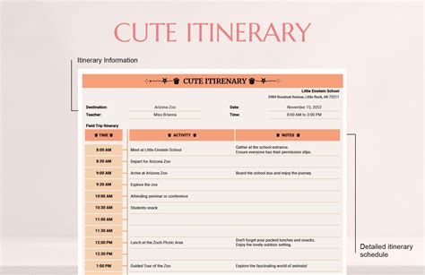 Cute Itinerary Template Database