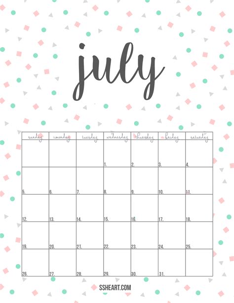 Cute July Calendar