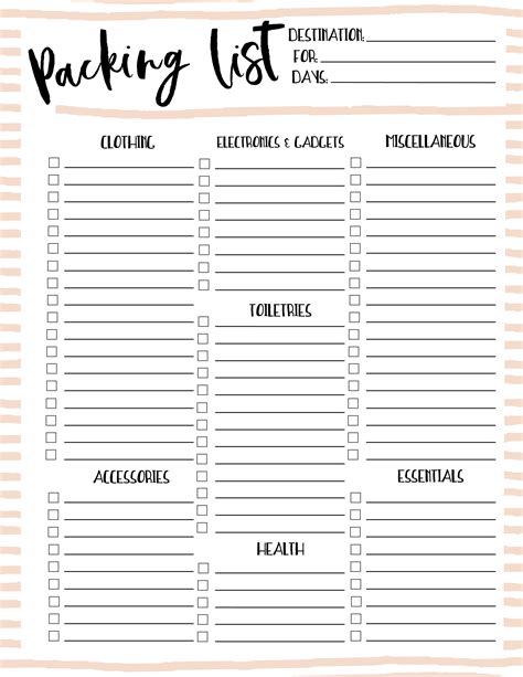 Cute Packing List Template