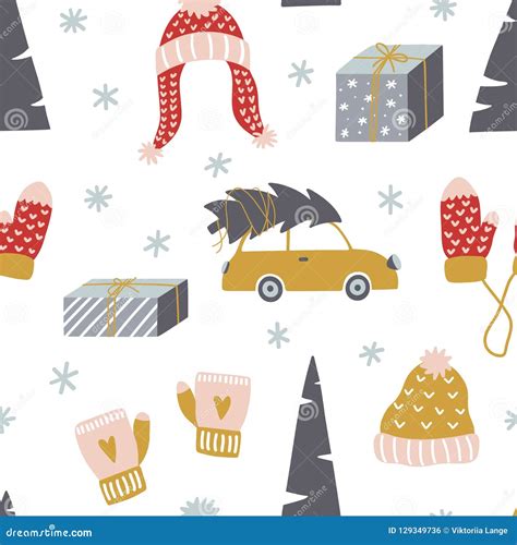 Cute Winter Seamless Pattern. Vector Design. Stock Vector