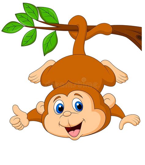 Cute monkey hanging on a tree branch with thumb up