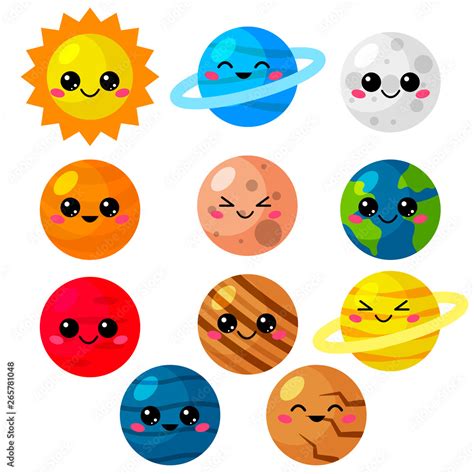 Cute of solar system with happy faces Vector Image