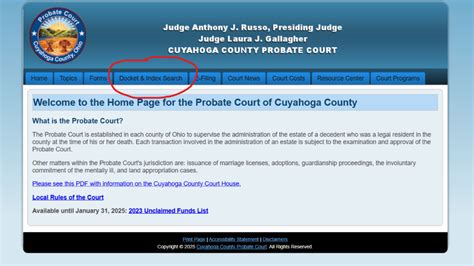 Cuyahoga county probate court docket. .  ...