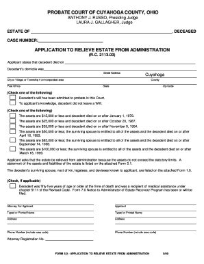 Cuyahoga county probate forms.  2.  2106.  Probate Court Estate case number, the da...