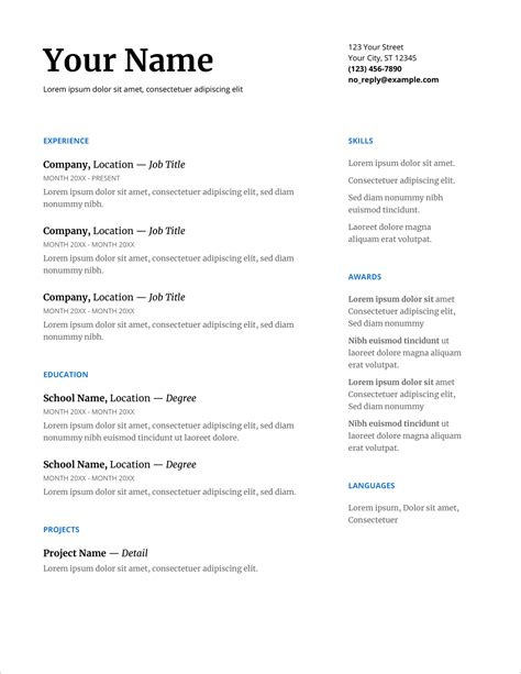 Cv Google Docs Template