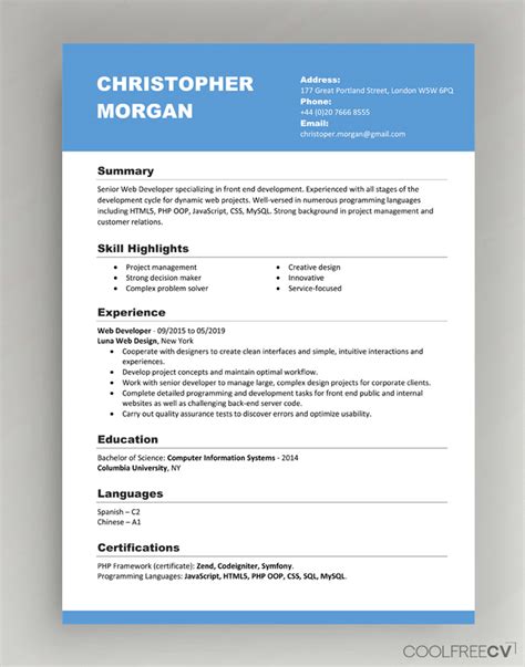 Cv Simple Word Cv Resume Templates Examples Doc Word Download A cv