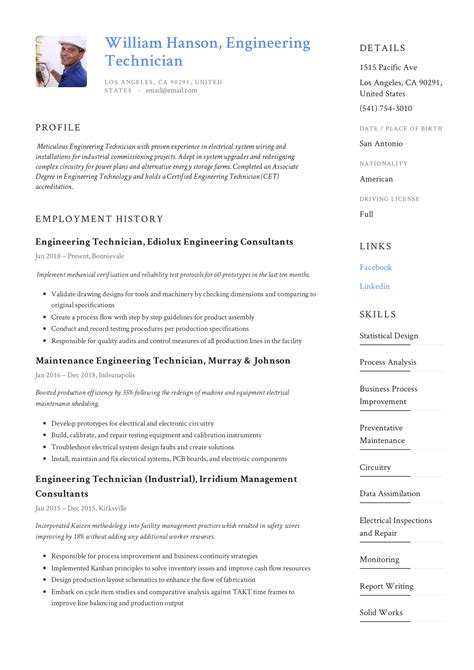 Cv Template Engineering Technician Engineering Resume 2019 Example