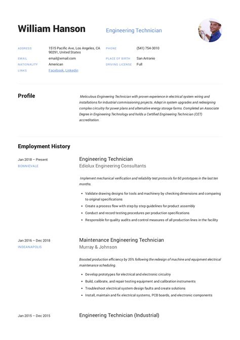 Cv Template Engineering Technician Engineering Resume Templates