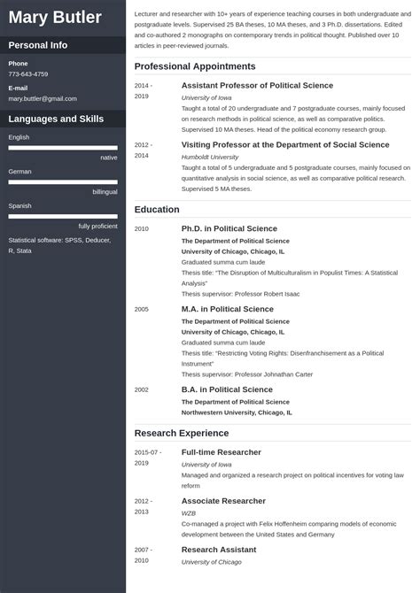 Cv Template For Professor Resume Examples