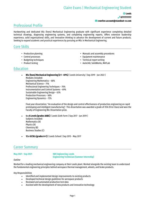 Cv Template Masters Application