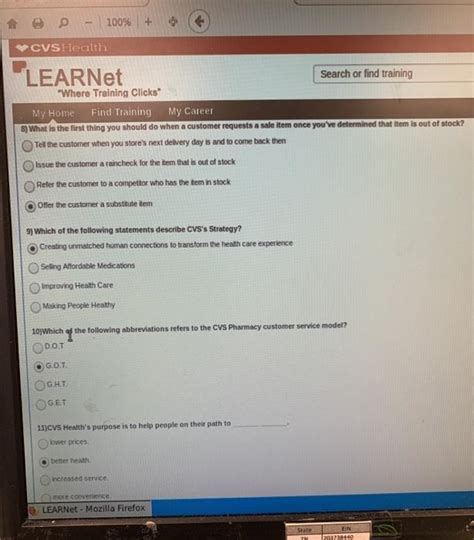 Cvs pharmacy learnet answers. Expert Answer. 11:34 AM A CVS Pharmacy Inc C LEARNet Retail Spark Dashboard Where Training Click My Home Find Training SMD - Violence in the Workplace Clearnet vs.com its Welcom Total Assessment In Progress 1) Sally, an Assistant Store Manager, teaches her colleagues how to reach trend customers and colleagues in a careful and caring manner. 