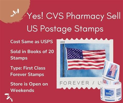 Cvs stamps. CVS pharmacy sells postage stamps for the same price offered at United States Post Offices. The price of a book of 20 First-Class Forever stamps is $12 (an individual stamp costs 0.60 cents). The cost is very nominal. 