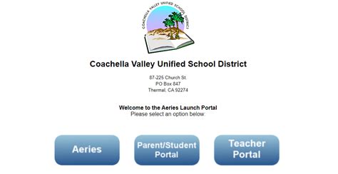 Cvusd aeries. Coachella Valley Unified School District (CVUSD), based in Thermal, CA, has 23 schools; 4 High Schools, 4 Middle Schools, and 14 Elementary Schools and 1 Adult School. Elementary Schools K-6 Grade Middle Schools 7-8 Grade 