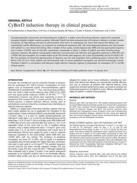 CyBorD induction therapy in clinical practice Bone Marrow